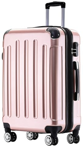 BEIBYE Hartschalen Koffer Trolley Rollkoffer Reisekoffer 4 Zwillingsrollen Polycabonat (Rosa Gold, Handgepäck 55cm-40L)