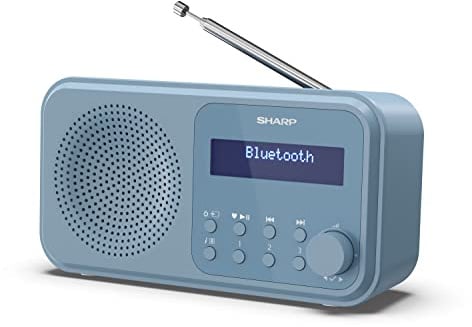 SHARP DR-P420(BL) Tragbares DAB+ Radio mit Bluetooth 5.0, DAB+/FM, USB- oder Batteriebetrieb, Dual-Wecker, 40 Senderspeicher, Kopfhöreranschluss – Tokyo Digitalradio Steel Blue