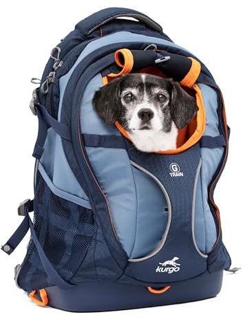 Kurgo G-Train Hundetransportrucksack - Bequeme Reisetasche für Hunde bis zu 11 kg - Wasserdichter Boden - Rucksack mit mehreren Fächern - Wanderzubehör, Robuster Abenteuerrucksack - Navy