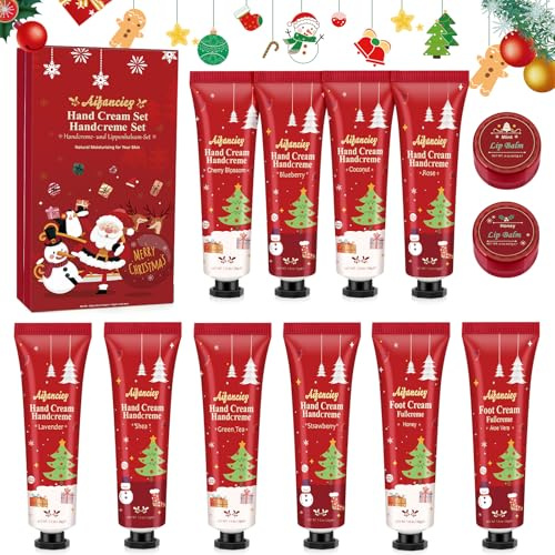 12 Stück Mini Handcreme Lippenstift Set | Intensive Feuchtigkeitscreme für trockene und rissige Hände, Pflege Geschenkset Weihnachten für Frauen und Männer