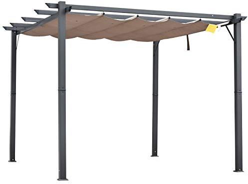 Outsunny Pergola mit Schiebedach Alu 3x3x2,23 m Kohlegrau+Kaffeebraun