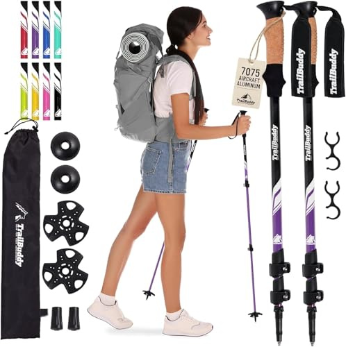 TrailBuddy Walking-Stöcke - Teleskop-Wanderstöcke für Damen & Herren - 62-137 cm - Ultraleichte Trekkingstöcke aus 7075 Aluminium - 1 Paar (Pflaume)