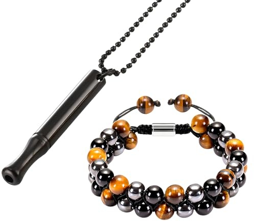 YANJIY 2 Stück Halskette Gegen Angst und Verstellbares Armband, Rauchfrei Rauchentwöhnung Hilfsmittel, Edelstahl Angstfrei Atmungshalskette, Achtsamkeitskette, Spirituelle Geschenke Für Frauen Männer