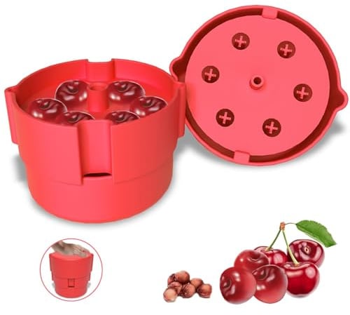 Kirschentkerner Cherry Stoner Pitter, Multi-Kirschkernentferner, Entsteiner Kirschen Kirschentsteiner Griff 6 Entkerner Kirschen Pitter mit Einfach Squeeze Rot