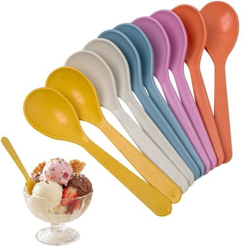 Eierlöffel 10 Stück, Kunststoff Bunt 5 Farben Wiederverwendbar | Robust und Langlebig, Spülmaschinenfest, Leicht zu Stapeln, für Dessert Kaffee Eis und Joghurt, ideal für Reisen und Party
