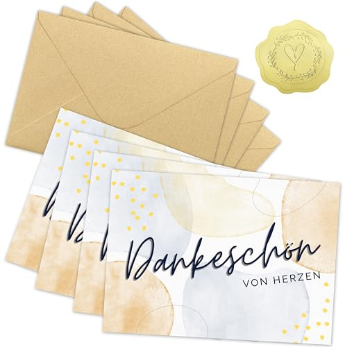 Yezirzax 20 Stück Dankeskarten, Danke Karte Set mit 20 Kraftpapier Briefumschläge und Gold Siegel Aufkleber, Blanko Danke Karte für Lehrerin Kollegen Geburtstag Hochzeit etc