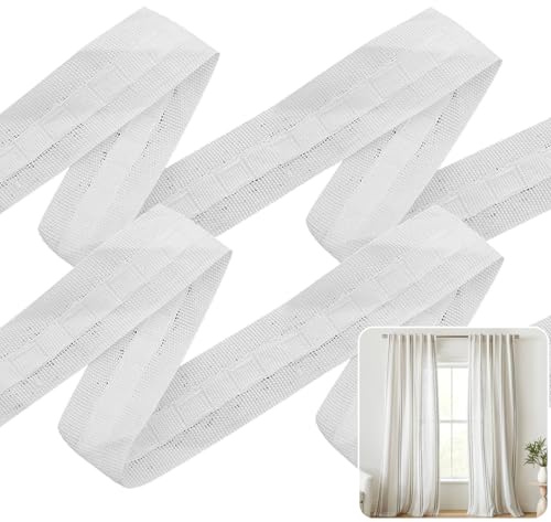Gardinenband, Kräuselband, 30M X 2.5CM Vorhangband Polyester,Vorhang Faltenband, Gardinen Kräuselband zum Aufnähen, Abnehmbarer Vorhang, Überschrift Band für Gardine Haken - Weiß