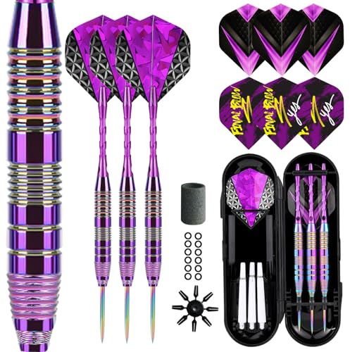 Trecynd Dartpfeile mit Metallspitze 22 Gramm(Der ganze Pfeil), Profi Steeldarts mit Metallspitze Steeldarts Set Steel Darts Pfeile Set Stahl Spitze Darts Set 3 Aluminium Schaft + Extra Dart-Flüge