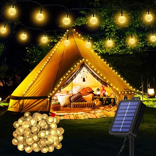 Solar Lichterkette Outdoor Außen Wetterfest Solarlichterkette 60 LED 13,2M | 43,3Ft 8 Modi IP65 Solarlichterkette für Aussen Balkon Camping Terrassen Garten Bäume Weihnachten Hochzeiten Partys, Warmweiß