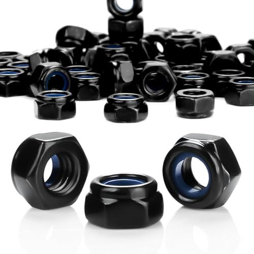 M6 Muttern Selbstsichernde Muttern Kohlenstoffstahl Mutter M6 55 Stück DIN985 Schwarz Sicherungsmuttern Sechskantmutter Sechskantmuttern Niro Hex Nut Stoppmuttern Selbstsichernde Kontermuttern Set