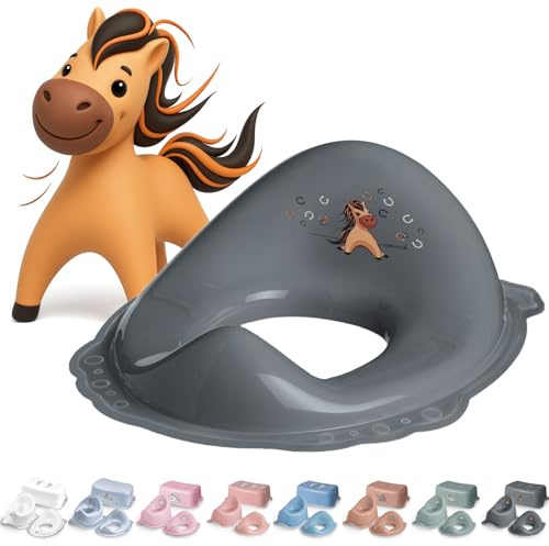 DOCARI Toilettensitz Kinder Klositz Aufsatz rutschsicher & ergonomisch Pferd grau - Toilettenaufsatz Kinder WC Sitz für komfortables sicheres Toilettentraining - Kindertoilettensitzaufsatz ab 2 Jahre
