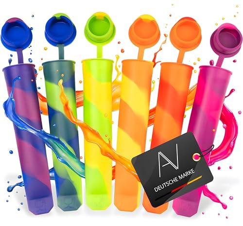 AVANA Wiederverwendbare Eisformen aus Silikon (6 Stück) BPA Frei | Eis am Stiel Formen, Ice Pop Maker, Wassereis, Eiscreme, Eislutscher, Bunt
