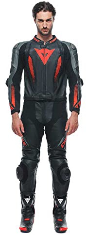 Dainese Laguna Seca 5 2-Teiler Motorrad Lederkombi, schwarz/grau/rot, 50