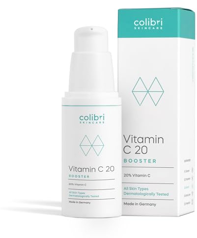 colibri skincare Vitamin C20 Booster 30ml - Vitamin C Serum Gesicht | Lässt Pigmentflecken & Pickelmale verblassen, schützt vor oxidativem Stress, 20% Vitamin C, 3 Formen