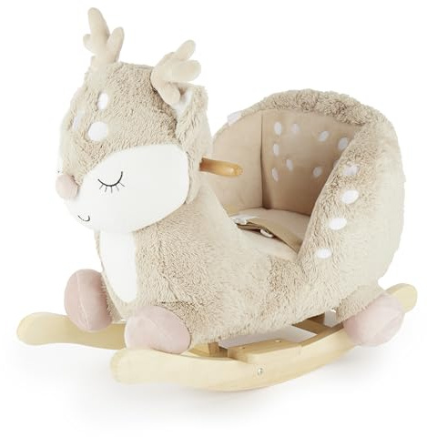 Bieco Plüsch Schaukeltier REH, 60 cm | Kinder Schaukelstuhl mit Sicherheitsgurt | Baby Schaukel | Schaukel Kleinkind | Schaukeltier Baby Schaukelwippe ab 9 Monate | Schaukelpferd Holz