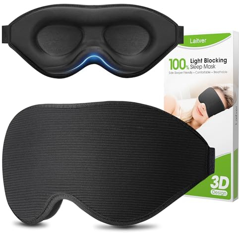 Schlafmaske für Seitenschläfer, Laitver Aktualisiertes Design 3D Lichtblockierend Augenmaske Frauen & Herren, Bequem & Atmungsaktive Druckfrei Schlafbrille mit Verstellbar Gummiband für Reisen