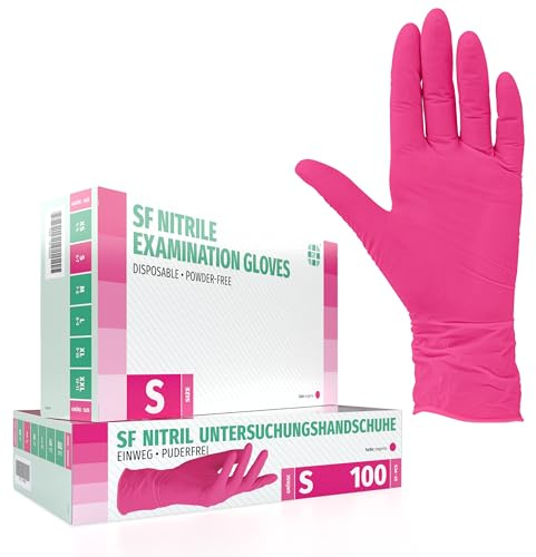 SF Nitrilhandschuhe S Magenta – 100 Stück Einweghandschuhe, latexfrei | Puderfreie Einmalhandschuhe für Tattoo, Werkstatt, Küche, Reinigung und Haushalt; vielseitig für Gewerbe und Alltag