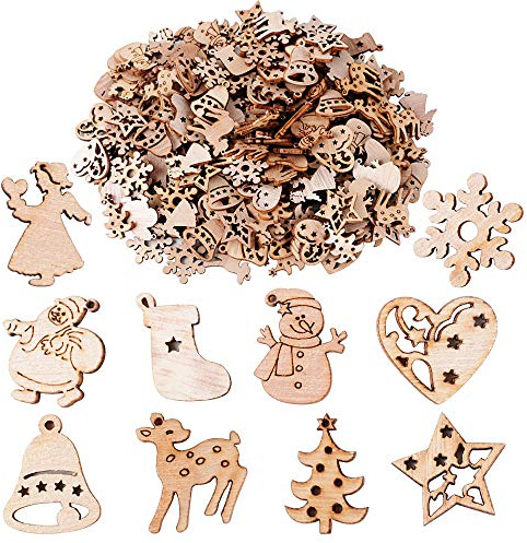 BUONDAC 200 STK Kleine Anhänger Holz Deko für Weihnachten Geschenke DIY Handwerk Basteln Bonboniere Geschenkbox Adventskalender Säckchen Weihnachtskalender Box usw. Dekohänger