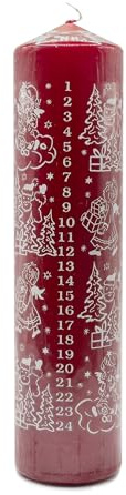 Adventskalenderkerzen mit Motiv, groß Bordeaux 50x200mm, JEKA, EWA, TLB