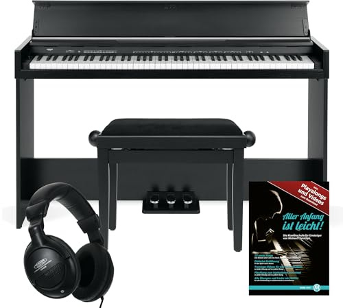FunKey DP-1088 SM Digitalpiano Set - Schlankes Keyboard im Digitalpiano-Design - 88 anschlagdynamische Keyboard-Tasten - 20 Sounds - Spar-Set mit Bank, Kopfhörer und Noten - Schwarz matt