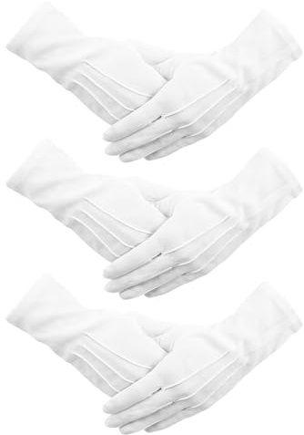 VIDSTW 3 Paar Baumwollhandschuhe, Weiße Handschuhe mit Ziernähten | Nachhaltige Arbeitshandschuhe, Weiche Handschuhe für Smoking/Frack, für Hautpflege, Schmuck Untersuchen, Tägliche Arbeit