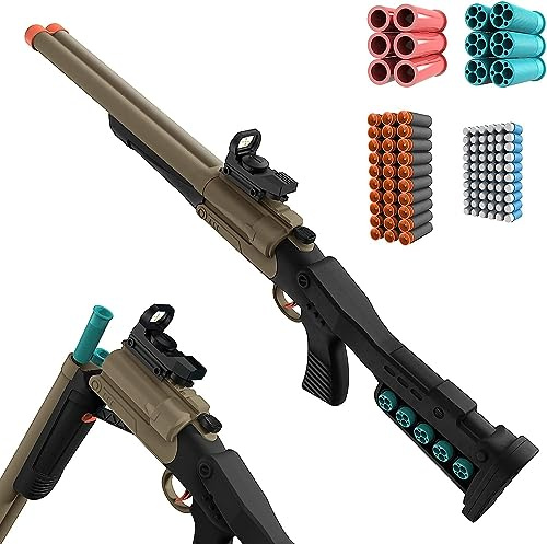 Spielzeug Schrotflinte Scharfschützengewehr für 8+ Kinder - Doppelläufige Spielzeugpistole mit 90 Weiche Kugel, Spielzeug-Schaum-Blaster mit Schale Auswerfen
