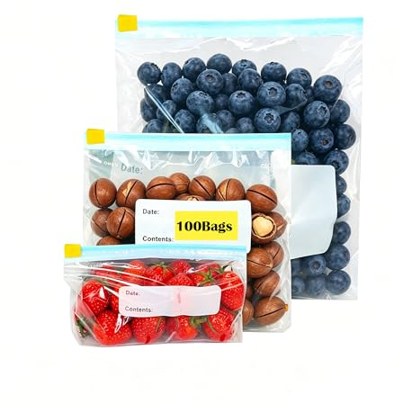 VAKOWOO Gefrierbeutel, Zip Beutel, 30L+30M+40S, Beutel mit Reißverschluss | Gefrierbeutel Wiederverwendbar mit Zipper, Erweiterbarer Boden, Frischhaltebeutel für Obst, Gemüse, Fleisch, Getreide