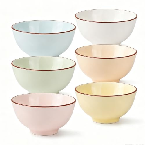 Dessertschalen Keramik Kleine Schalen Set - Snackschalen 6er Set in Bonbon-Tönen - Dessertschüsseln Porzellan Bunte - Schüssel Set Klein für Dessert | Snack | Eis | Reis | Joghurt - 12 x 6 cm - 300 ml