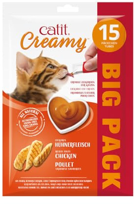 Catit Creamy flüssigkeitsspendende Leckpaste für Katzen mit Huhn, 15 x 10g