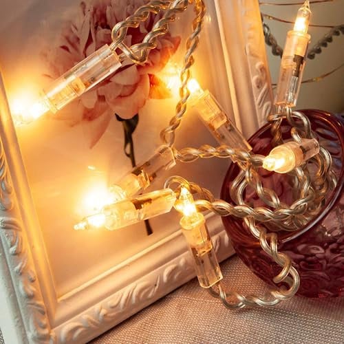 hellum Lichterkette innen, 10er Lichterkette innen warmweiß, 1,35 m beleuchtet, transparentes Kabel, Lichterkette mit Stecker für Fensterbank und kleinen Weihnachtsbaum mit Pisellokerzen <59lm 150551