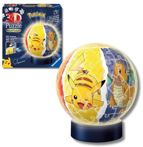 Ravensburger 3D Puzzle 11547 - Nachtlicht Puzzle-Ball Pokémon - für Pokémon Fans ab 6 Jahren, LED Nachttischlampe mit Klatsch-Schalter