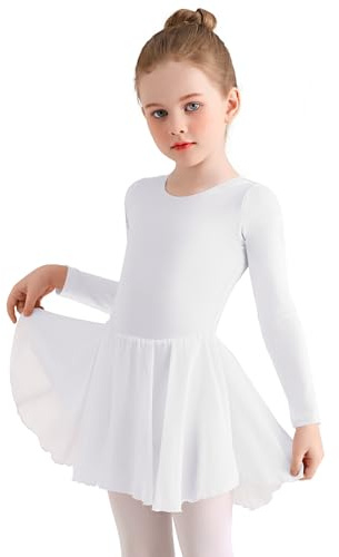 Eisnnu Kinder Ballettkleidung Mädchen Baumwolle Lange Ärmel Tanzkleid mädchen Ballettrock Balletttrikot Ballettanzug mit Chiffon Rock Tütü 2-11 Jahre