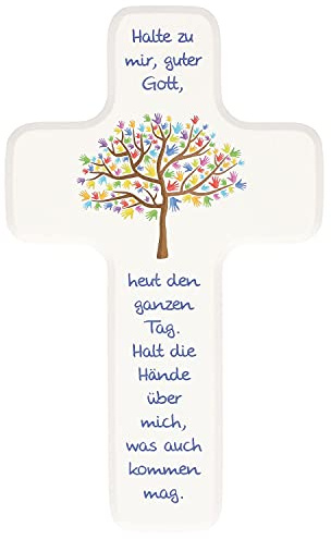 Butzon & Bercker Kinderholzkreuz Lebensbaum Holzkreuz mit Gebet – Taufkreuz für Kinderzimmer, Kommunion, Geschenk zur Taufe, Größe 18 x 11 cm