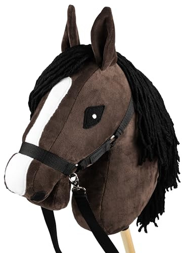 SKIPPI Hobby Horse Braun, Steckenpferd mit Halfter, Zügeln, Hobby Horsing | Großes Steckenpferd A3, Braunes Hobby Horsing Pferd