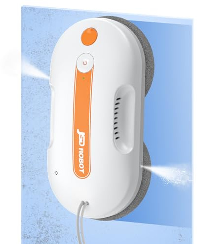 JSDROBOT Lite Fensterputzroboter,5300Pa Fensterroboter mit Druckwischfunktion Doppelter Wasserstrahl Reinigungsscheibe mit Hoher Deckkraft Kantenerkennung Intelligenter Pfadplan.