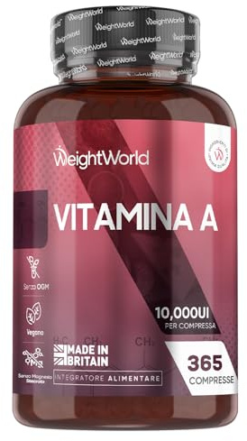 Vitamin A Tabletten - 10.000IE Retinol (3000μg) - Bekannt als Augenvitamine - Vitamin A trägt zur Erhaltung der normalen Sehkraft bei (EFSA) - 365 Retinylacetat Tabletten - Vegan - WeightWorld