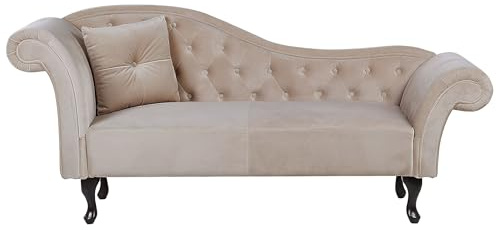 Beliani Linksseitige Chaiselongue Beige Samtstoff Klassisch Samt Links | Stoff, Abgesenkt, Schaumstoff-Füllung, Wellenfederung, Sitzhöhe 39 cm, Belastbarkeit 180 kg, 188 x 59 x 87 cm, 100% Polyester