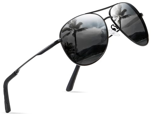wearPro Sonnenbrille-Herren-Damen-Polarisiert Premium Metallrahmen Sonnenbrillen Unisex mit UV400 Schutz Vintage Schwarz Fahrerbrille (1-Schwarzer Rahmen/Schwarze Linsen)