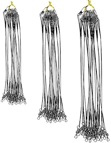 DECARETA 72 Pcs Stahlvorfächer, Edelstahl Vorfächer Stahl Angeln Vorfach Hecht mit Karabinerhaken und Edelstahlwirbel Schwarz Angelvorfächer für Raubfische, Hidden-Hauptschnur, 15/20/25 cm