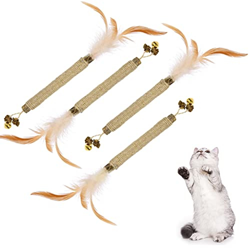 vsshe Katzenminze Sticks,4 Stück Matatabi Katzensticks Katzenminzen Spielzeug Matatabi Stick Katzen Sticks Katzenminze Zähne Reinigung Dental Katzenspielzeug für Katzen Zahnpflege Natürlich Sicher
