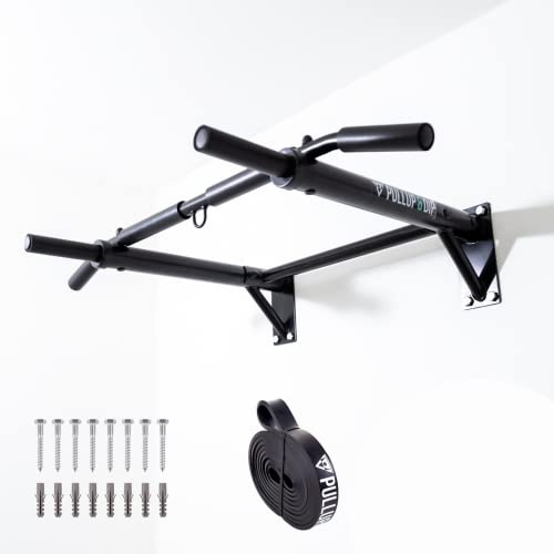 PULLUP & DIP Klimmzugstange Wand, Profi Multigriff Pull-Up Stange für Wandmontage inkl. Schrauben, Klimmzug Band und eBook, bis 200 kg
