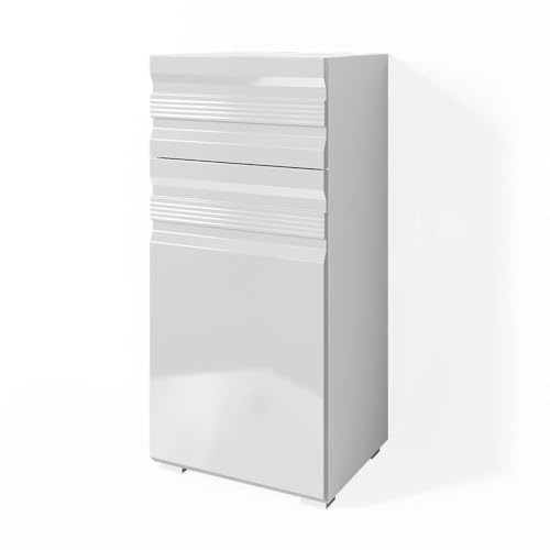 Vicco Midischrank Fredd, Weiß Hochglanz, 36.4 x 79 cm, wandhängend mit Zwei variablen Einlegeböden
