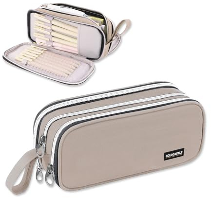 COLOCASTLE Federmäppchen Mäppchen Federmappe groß mit 3 Fächern Federtasche Mädchen Jungen Teenager Pencil Case Schlamppermäppchen für Schule Büro (Grau)