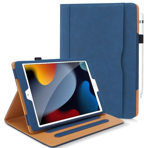 DAORANGE Hülle für iPad 9. / 8. / 7. Generation 10,2 Zoll 2021/2020/ 2019, PU-Leder Schutzhülle mit Dokumententasche, Multi-Winkel Ständer und Auto-Einschlaf/Aufwach Cover für iPad 10.2 (Dunkelblau)
