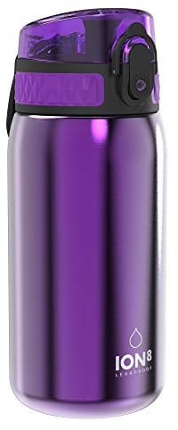 ion8 Kinder Trinkflasche, Edelstahl Leicht 400ml, Nicht Isoliert, Auslaufsicher, Einhandöffnung, Sichere Verriegelung, Spülmaschinenfest, Klappdeckel, Tragegriff, Leicht zu Reinigen