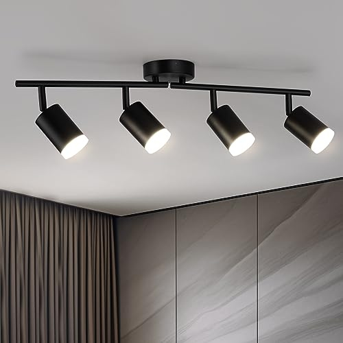 Bojim Deckenstrahler LED 4 Flammig Spot Wohnzimmer Schwarz Präzise Kräftige Beleuchtung, Deckenleuchte Schwenkbar Deckenlampe GU10 Modern Lampen Wohnzimmerlampe Küchenlampe Bürolampe,Ohne Leuchtmittel