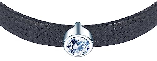 Yumilok Kette Damen Halskette Collier 925 Sterling Silber Choker Zirkonia Lederseil schwarz für Damen Freundin