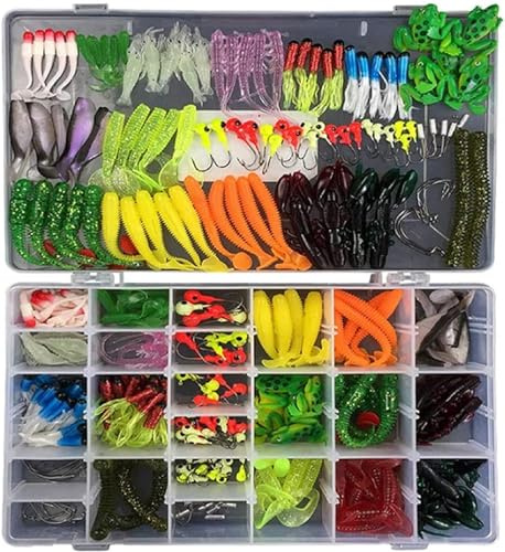 RoseFlower Kunstköder Set Kunstköder Gummifische Angeln mit Angelausrüstung Box - Freizeit Angelzubehör Kit Inklusive Angelhaken, Würmer, Frösche, Hechtköder, Forellenköder und Weitere Zubehörteile