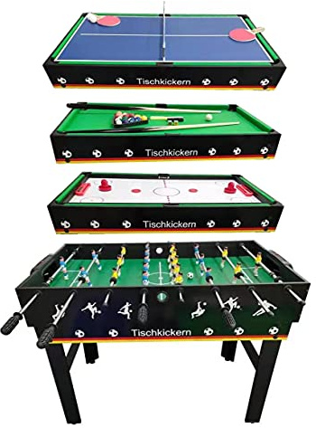 Izzy Multifunktionstisch 4 in 1, mit Zubehör, Tischfußball, Billardtisch, Tischtennis, Speed-Hockey, Billard und Ping-Pong - (123L x 82,5B x 57,8H cm)