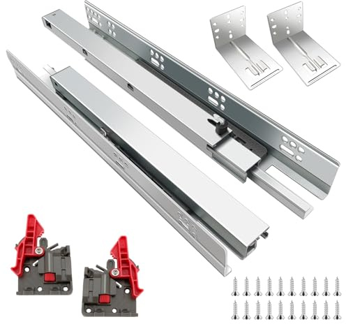 Schubladenschienen 38,1 cm, 4 Sets,Unterflurführungen Bodenmontage Schubladenschienen,sanft schließende, Vollauszug,Verriegelung und Halterungen,40KG Ladekapazität 4 Set=8 Stück
